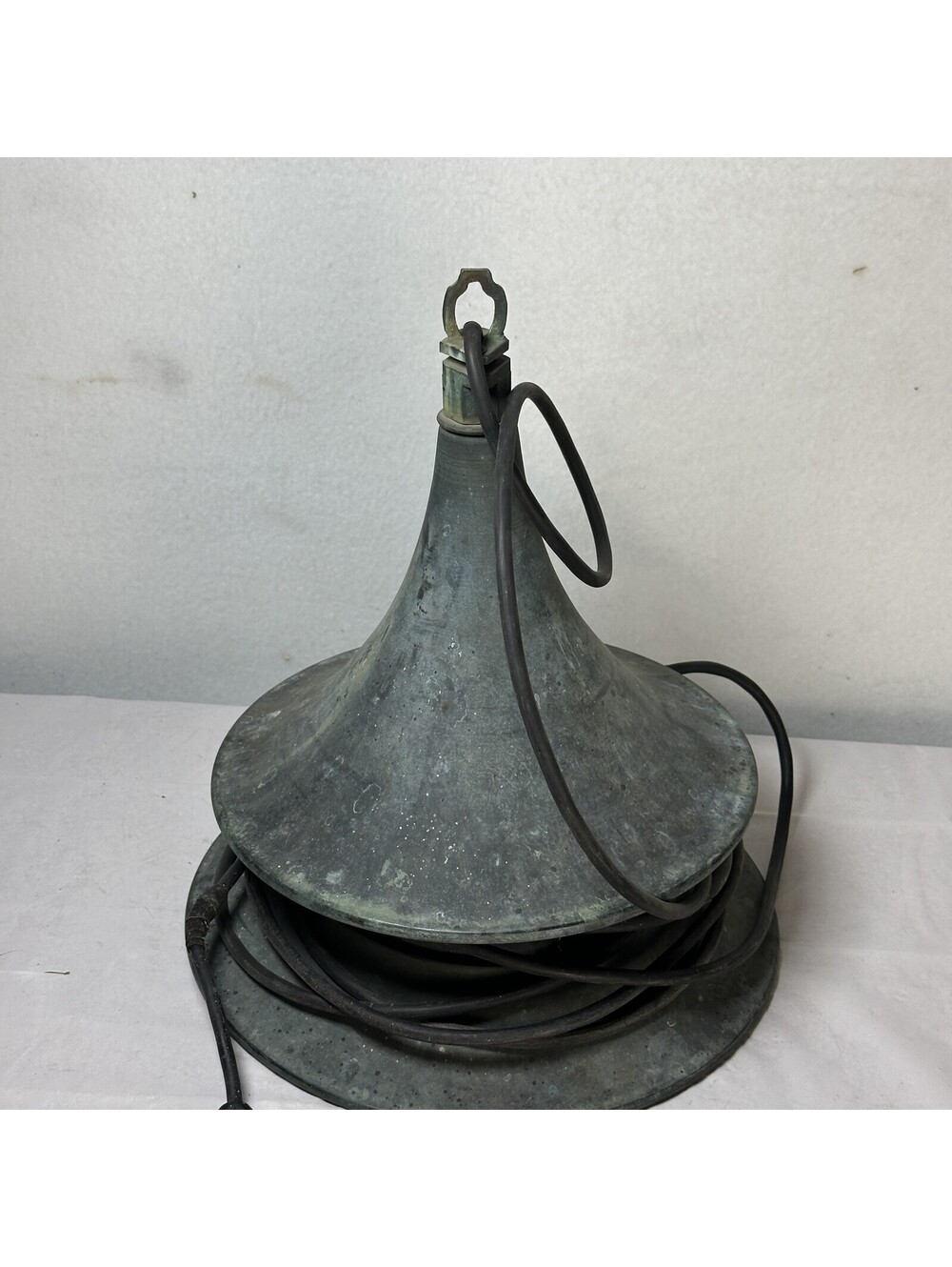 Vintage Industrial Pendant Light Patinated Copper Finish Textured Glass Shade